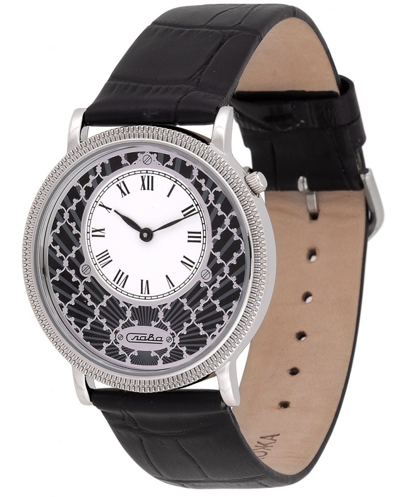 Слава Слава Браво 1341470/GL20  1341470/GL20 кварцевые мужские часы черный циферблат, браслет кожаный — вид спереди